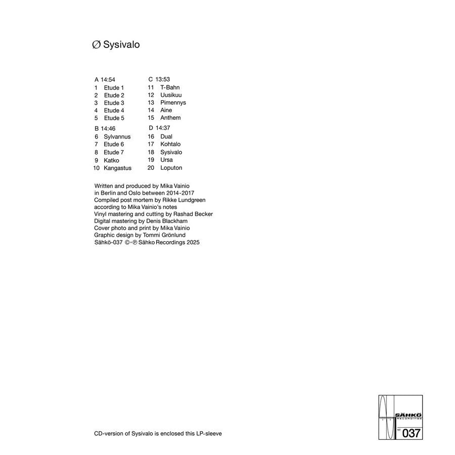 Ø (Mika Vainio) - Sysivalo LP + CD