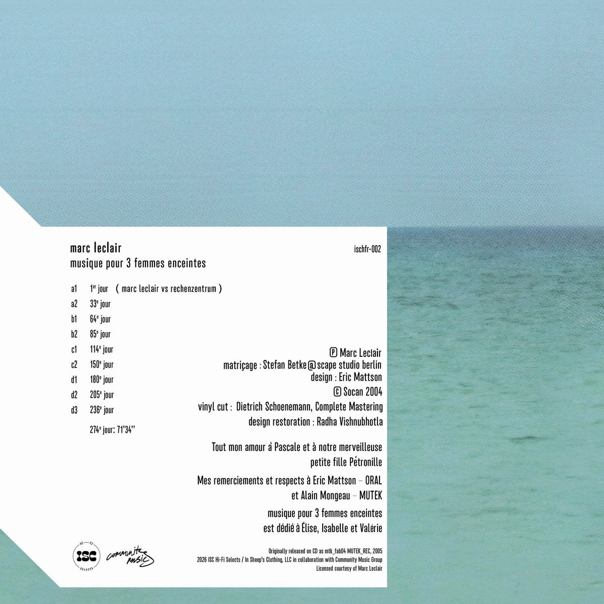 Marc Leclair - Musique pour 3 femmes enceintes 2xLP (Pre-order)