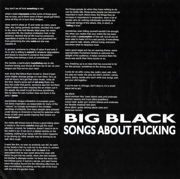 Big Black - Songs About Fucking LP
